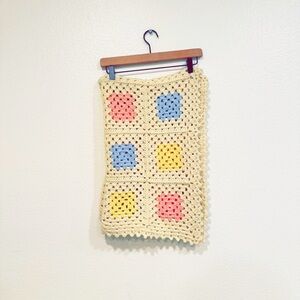 Vintage Multicolor Handmade Handwoven Crochet Granny Blanket